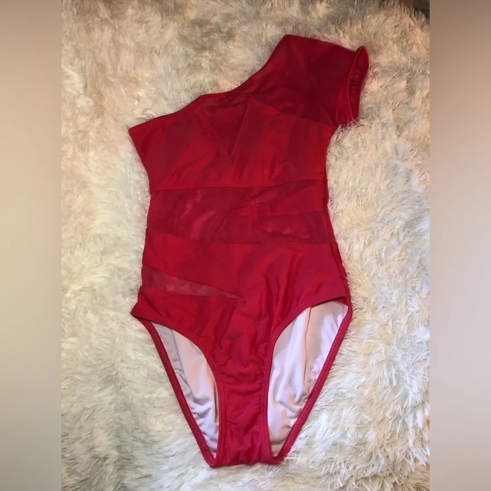 VENUS Red Deep Pink One-Shoulder One Piece Swimsuit